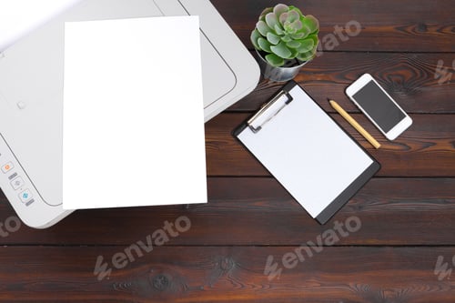 Preview: Working place of a business person. printer and other office supplies