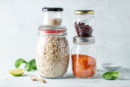 Preview: Grain stored in glasses on table