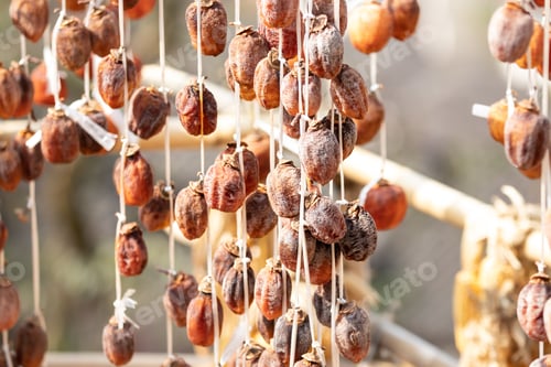 Preview: Selective focus shot of hanging dried persimmon