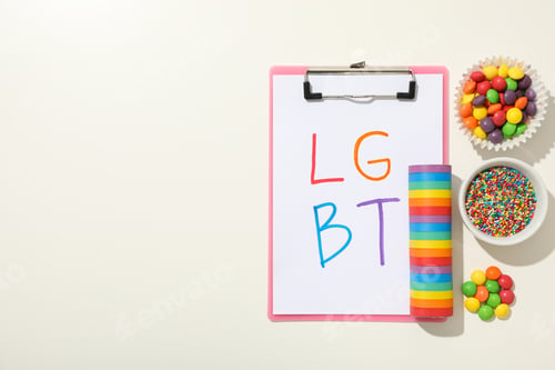 Preview: LGBT parade concept, word on light background.