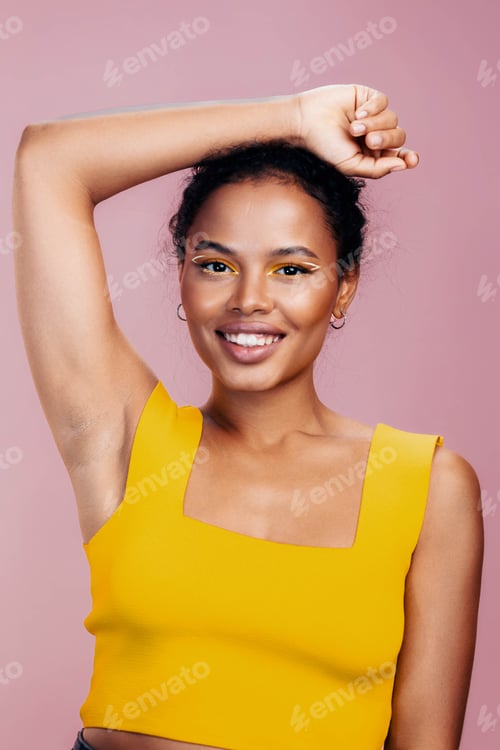 Preview: Woman african face make-up yellow portrait smile colourful beauty creative black