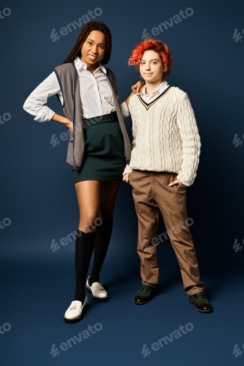 Preview: Two People in Stylish School Uniforms Posing