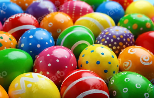 Preview: Many decorated Easter eggs as background. Festive tradition