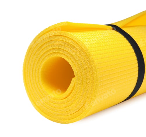Preview: Rolled camping mat on white background, closeup