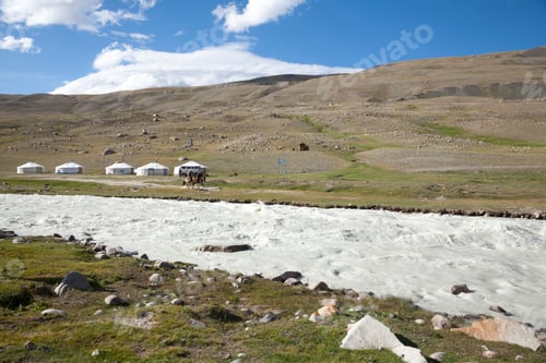 Preview: Yurts by a River in Mongolian Landscape