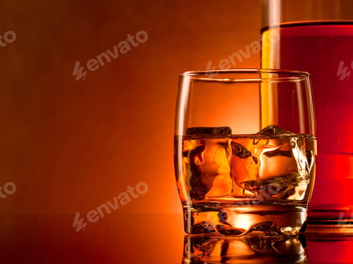Whiskey on the Rocks in Glassware