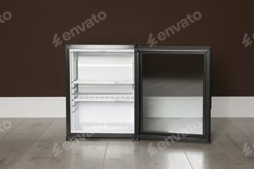 Preview: Empty mini bar near brown wall indoors