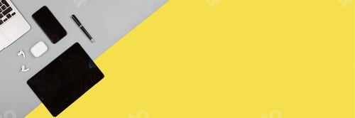 Preview: Desktop web banner with modern technology. Colors of the year 2021: ultimate gray and illuminating