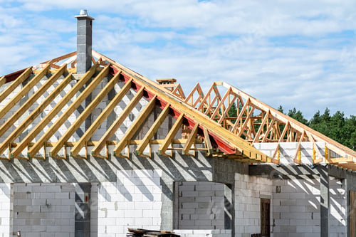 Preview: Roof trusses connected to the roof truss, with a steel I-beam instead of a corner rafter.