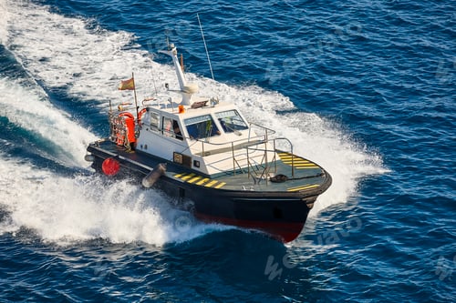 Preview: Pilot vessel operating on the sea. Harbor maritime control. Nautical