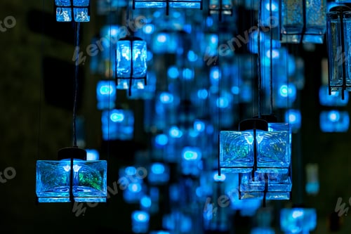 Preview: Colorful glass modern decoration, many lamps hanging from the ceiling