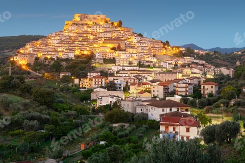 Preview: Rocca Imperiale, Italy hilltop town at night in the Calabria Region