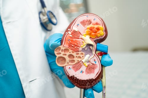 Preview: Kidney disease, Chronic kidney disease ckd, Doctor hold human model to treat and study in hospital.