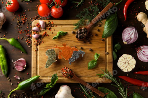 Preview: Concept of cooking, different spices, top view