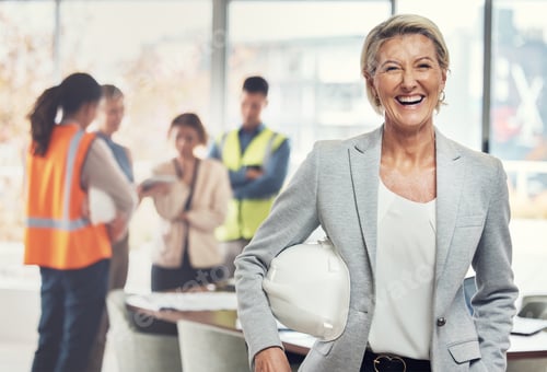 Preview: Portrait, construction worker and leader with an engineer woman at work in her architecture office.