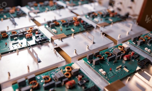 Preview: Microcircuits and components lie on metal plates