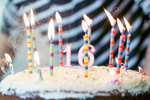 Preview: Birthday cake with colorful candles .