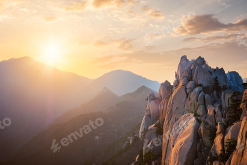 Preview: View from Ulsanbawi rock peak on sunset. Seoraksan National Park, South Corea