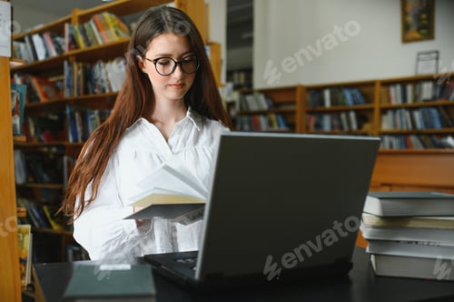 Preview: Portrait of a student girl studying at library
