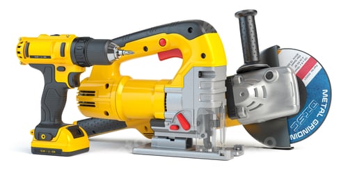 Preview: Power Tools Arranged on White Background