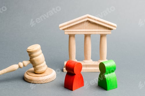 Preview: Wooden figures of people standing near the judge