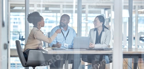 Preview: Office, business and meeting with team for feedback, brainstorming or online performance review. Di