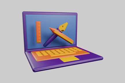 Preview: Laptop with ruler, pencil, and pen