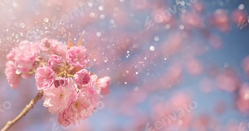 Preview: Nature background of sakura flower buds with blue sky