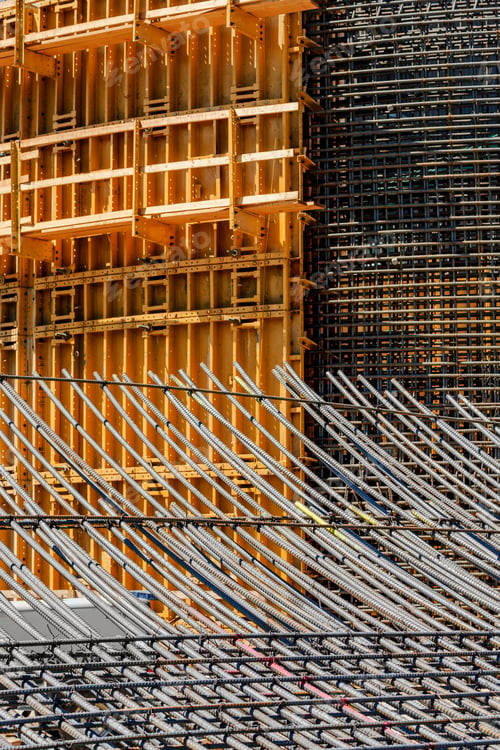 Preview: A construction site, a high rise building, rebar concrete shuttering