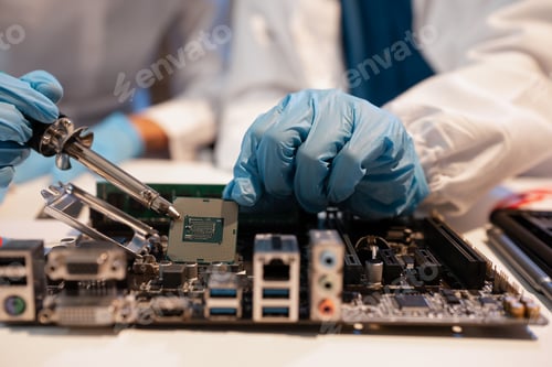 Preview: killed hands repairing electronic devices with precision. technology repair