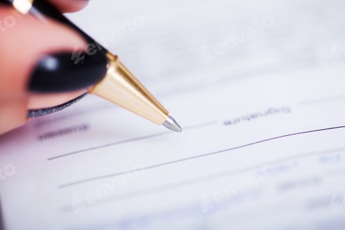 Preview: Contract Signature. Business Woman Signing Contract Document Form