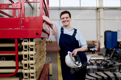Preview: Cheerful Female Engineer At Work In Factory