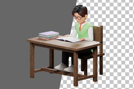 Preview: Male Student Studying in the Library 3D Illustration
