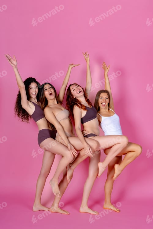 Preview: Energetic Women Celebrating in Underwear