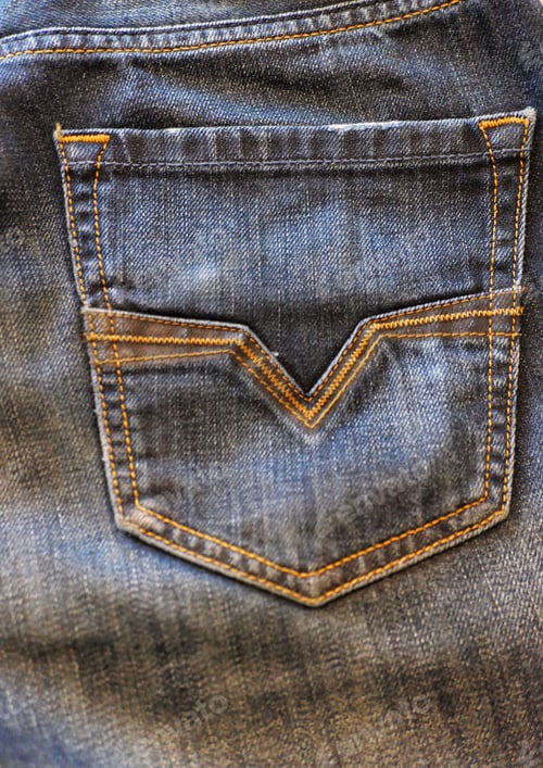 Preview: Close-Up of Blue Jeans Pocket with Stitching