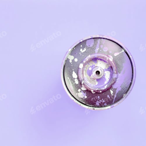 Preview: Single used spray can for graffiti drawing lies on a pastel colored backgroung