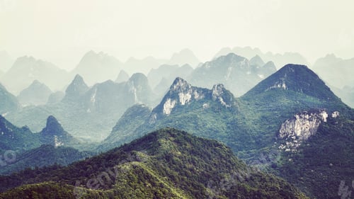 Preview: Retro toned picture of karst formations landscape around Guilin.