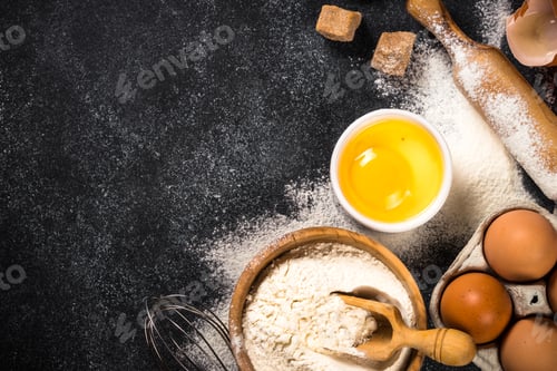 Preview: Ingredients for cooking baking on black.
