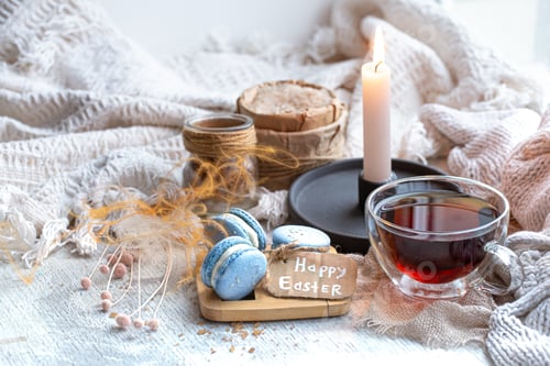 Preview: Easter Still Life with Macarons and Tea