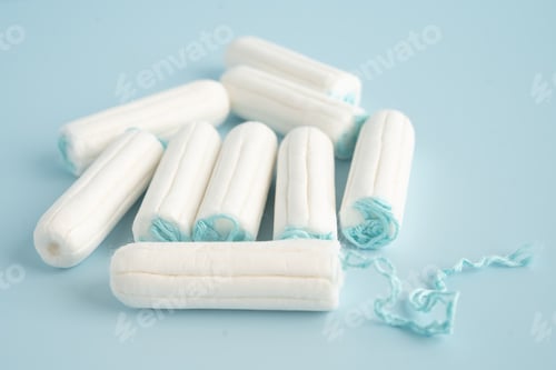 Preview: Menstruation cycle with sanitary cotton tampon for woman hygiene and protection.