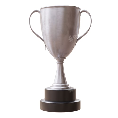 Preview: Trophy cup silver isolated on white transparent background, Second place winner.