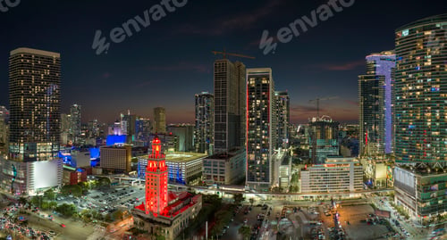Preview: Night urban landscape of downtown district of Miami Brickell in Florida, USA.