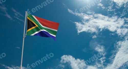 Preview: South africa flag waving pattern abstract blue sky background wallpaper copy space cloudy white colo