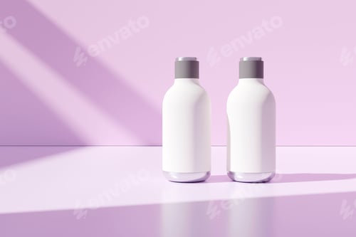 Preview: Steel thermo mockup bottle for water isolated on pink background. 3d render