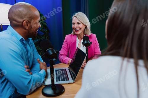 Preview: Group of three hosts is capturing a live audio broadcast
