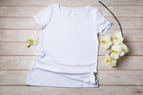 Preview: Women’s T-shirt mockup with yellow orchid