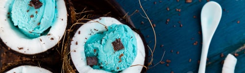 Preview: Banner of Blue ice cream in coconut bowl.