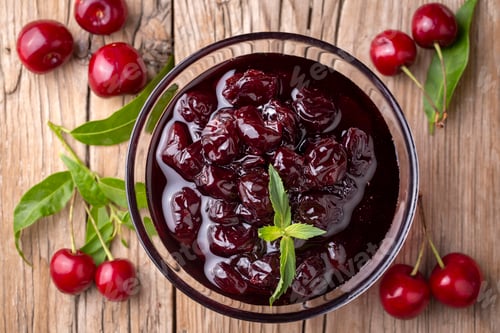 Preview: Jars with freshly homemade cherry jam, sour cherry jam, Turkish name; Visne receli