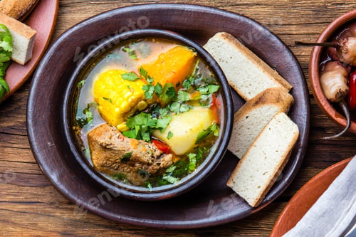 Preview: Latin American food. Traditional chilean pork soup cazuela. Cazuela Chilena