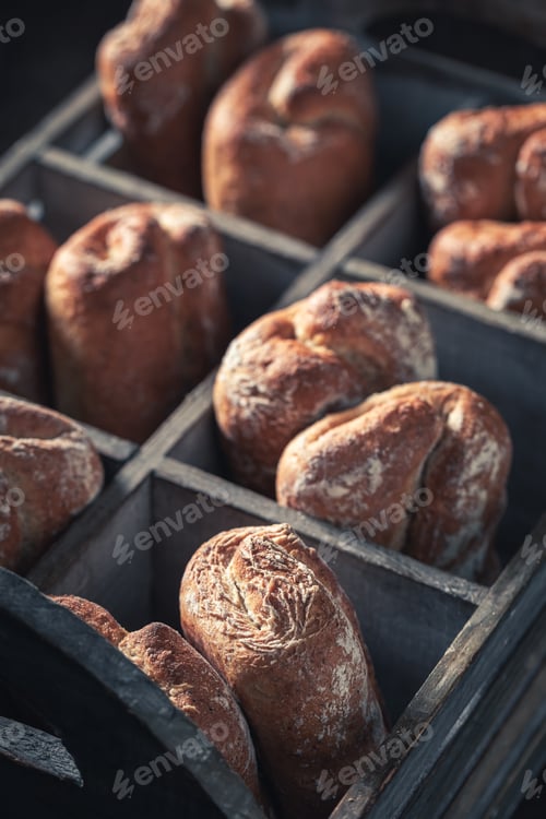 Preview: Homemade buns baked at home. Made of wheat and rye.